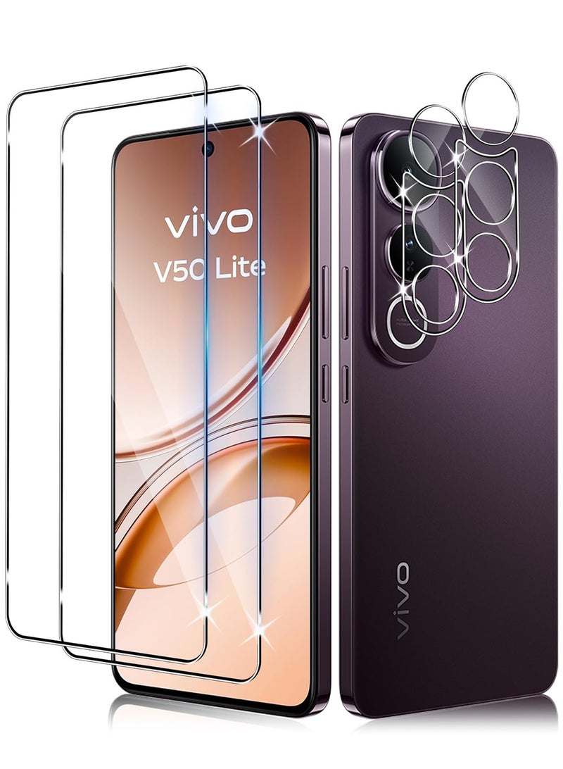 Vivo V50 Lite 5G Screen Protector 2 Pack and Rear Camera Lens 2 Pack, Bubble Free HD Scratch Resistant, Anti-Fingerprint Tempe Glass Film Full Screen Coverage Screen Protector Accessories (Clear) - Image 1